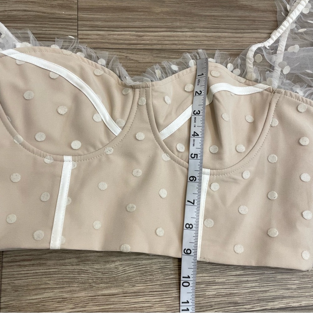 Runaway the Label Nude Polka Dot Mesh Long Sleeve Corset Crop Top - Picture 9 of 12
